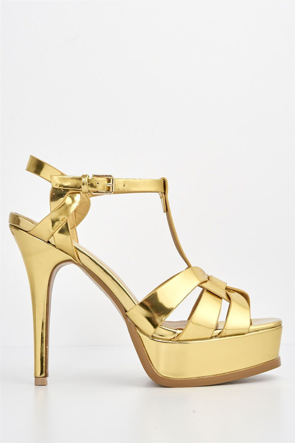 Miss Diva Gold Tani High Platform T-Bar Sandals
