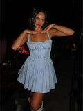 Blue - Square Neck A Line Satin Homecoming Dresses With Bow