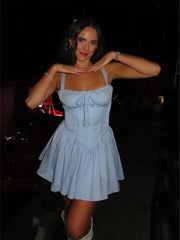 Blue - Square Neck A Line Satin Homecoming Dresses With Bow