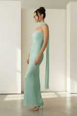 Aqua Strapless Sheath Sequined Formal Prom Dresses With Scarf