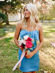 Blue - Sheath Strapless Short Homecoming Dresses With Bow