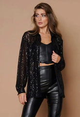 Little Black Dress Black Sequin Shirt