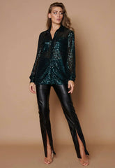 Little Black Dress Emerald Sequin Shirt