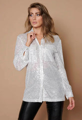 Little Black Dress Silver Sequin Shirt