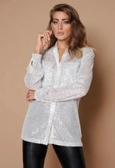 Little Black Dress Silver Sequin Shirt