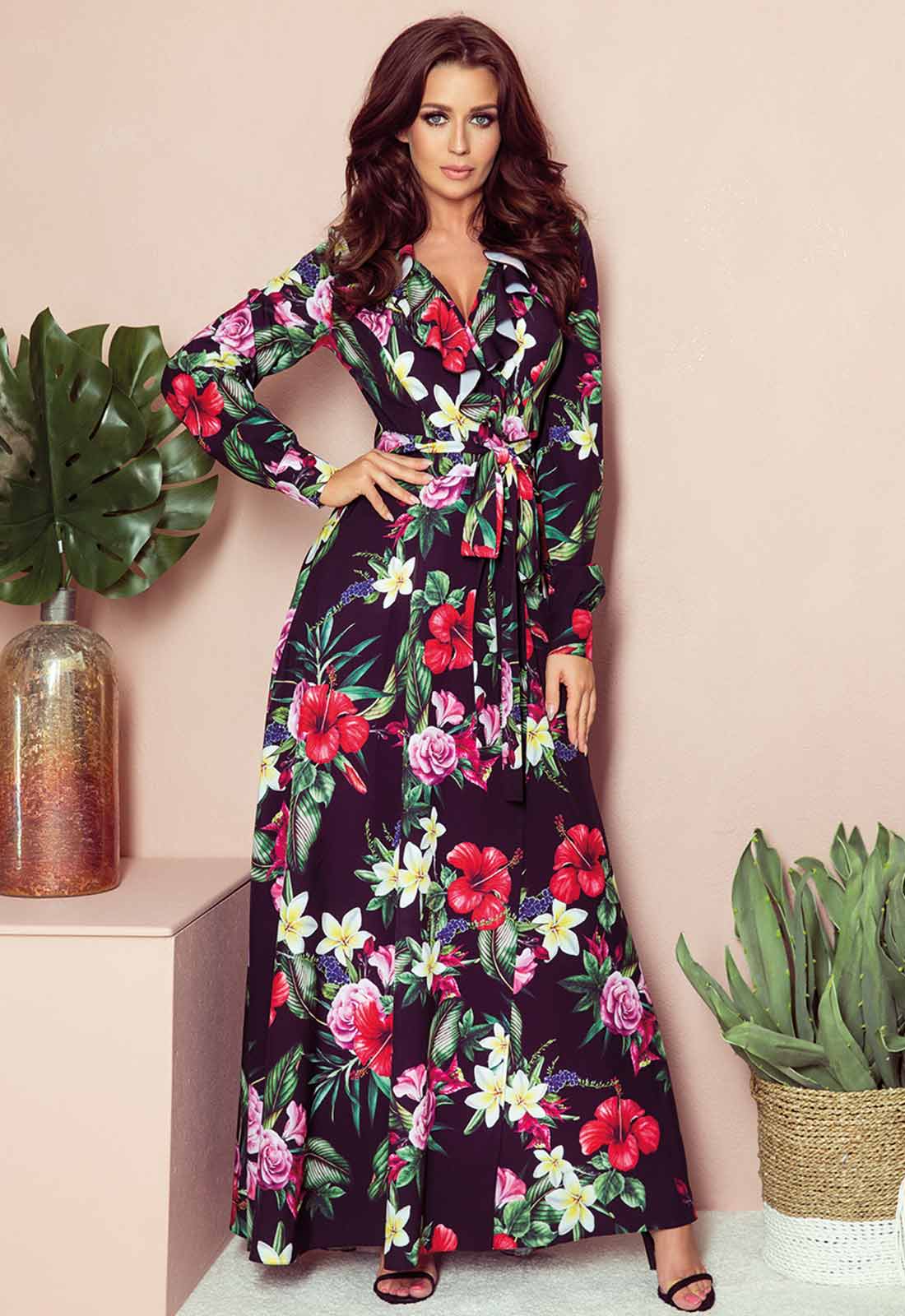 LBD Exclusive Multi Rose Maxi Print Dress