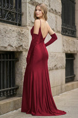 Black Spaghetti Straps High Slit Mermaid Satin Pleated Prom Dress