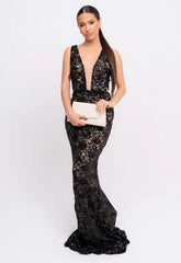 Nazz Collection Black Flora Lace Maxi Dress