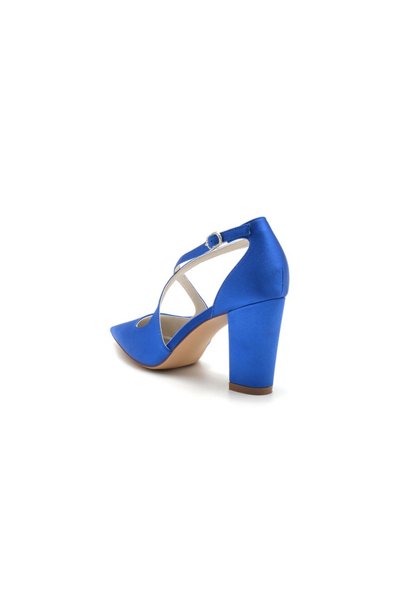 Black Satin Pump with Cross-Strap Design