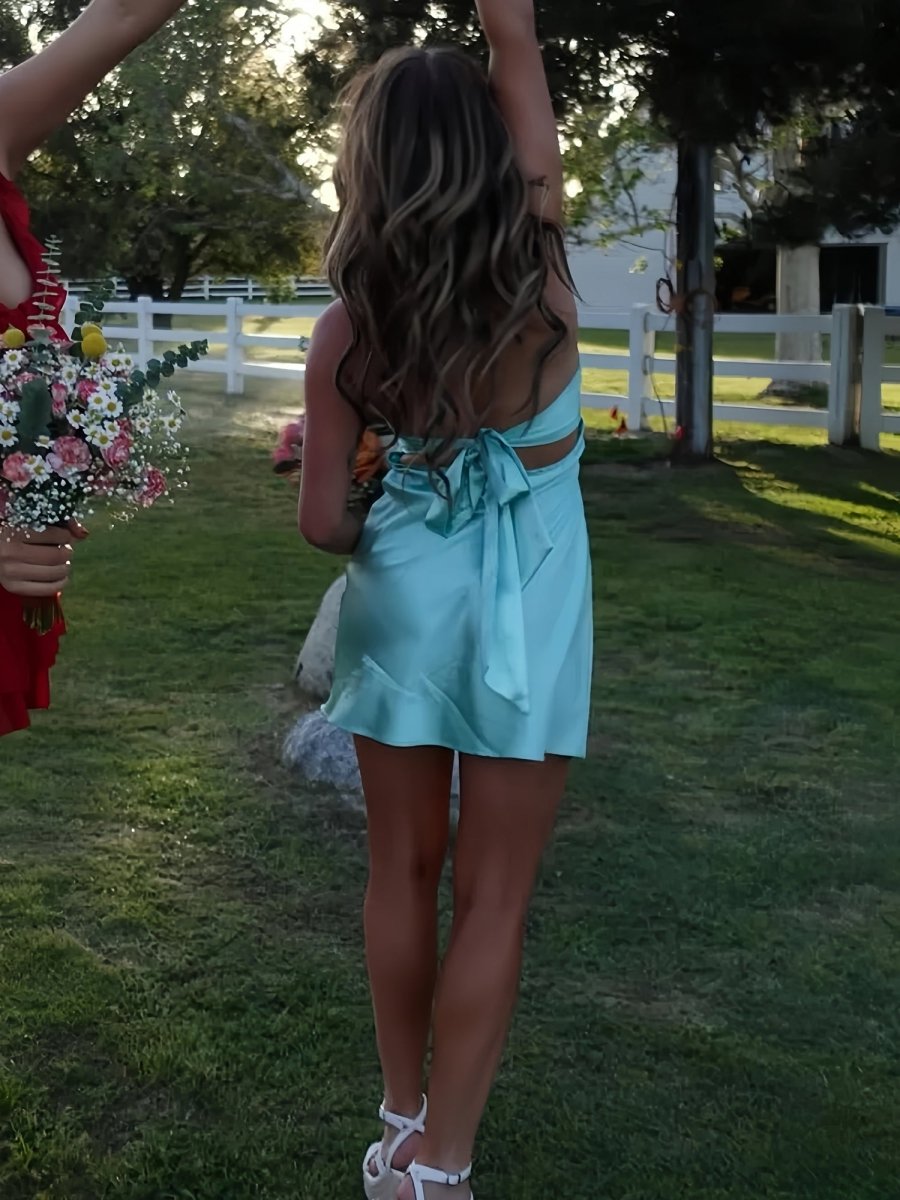 Aqua - Strapless A Line Short Homecoming & Cocktail Dresses With Keyhole