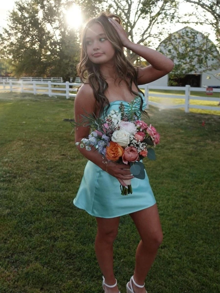 Aqua - Strapless A Line Short Homecoming & Cocktail Dresses With Keyhole