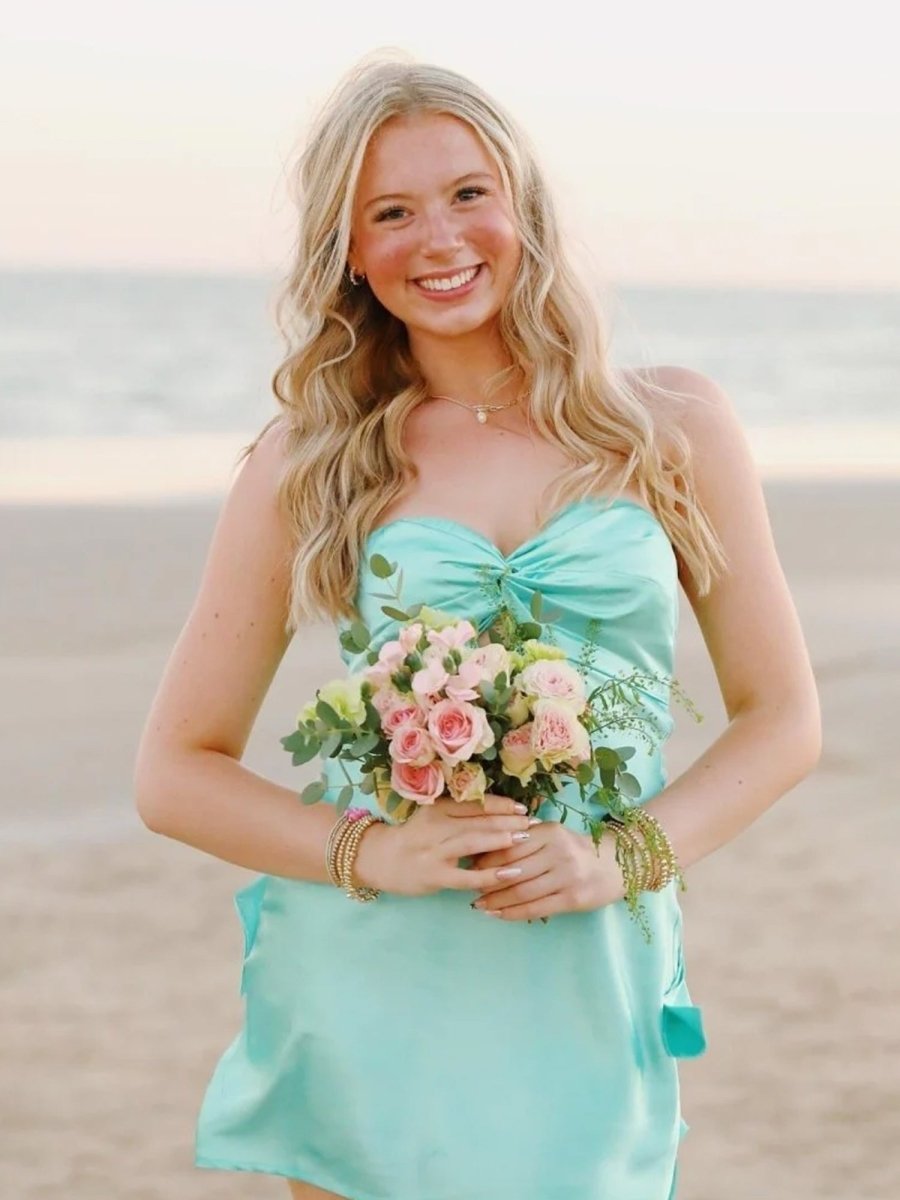 Aqua - Strapless A Line Short Homecoming & Cocktail Dresses With Keyhole