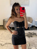 Black - Strapless Bodycon Beaded Cut Out Short Homecoming Dress